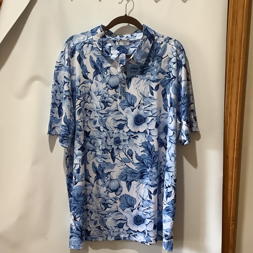 YATTA Floral Blue Golf Polo